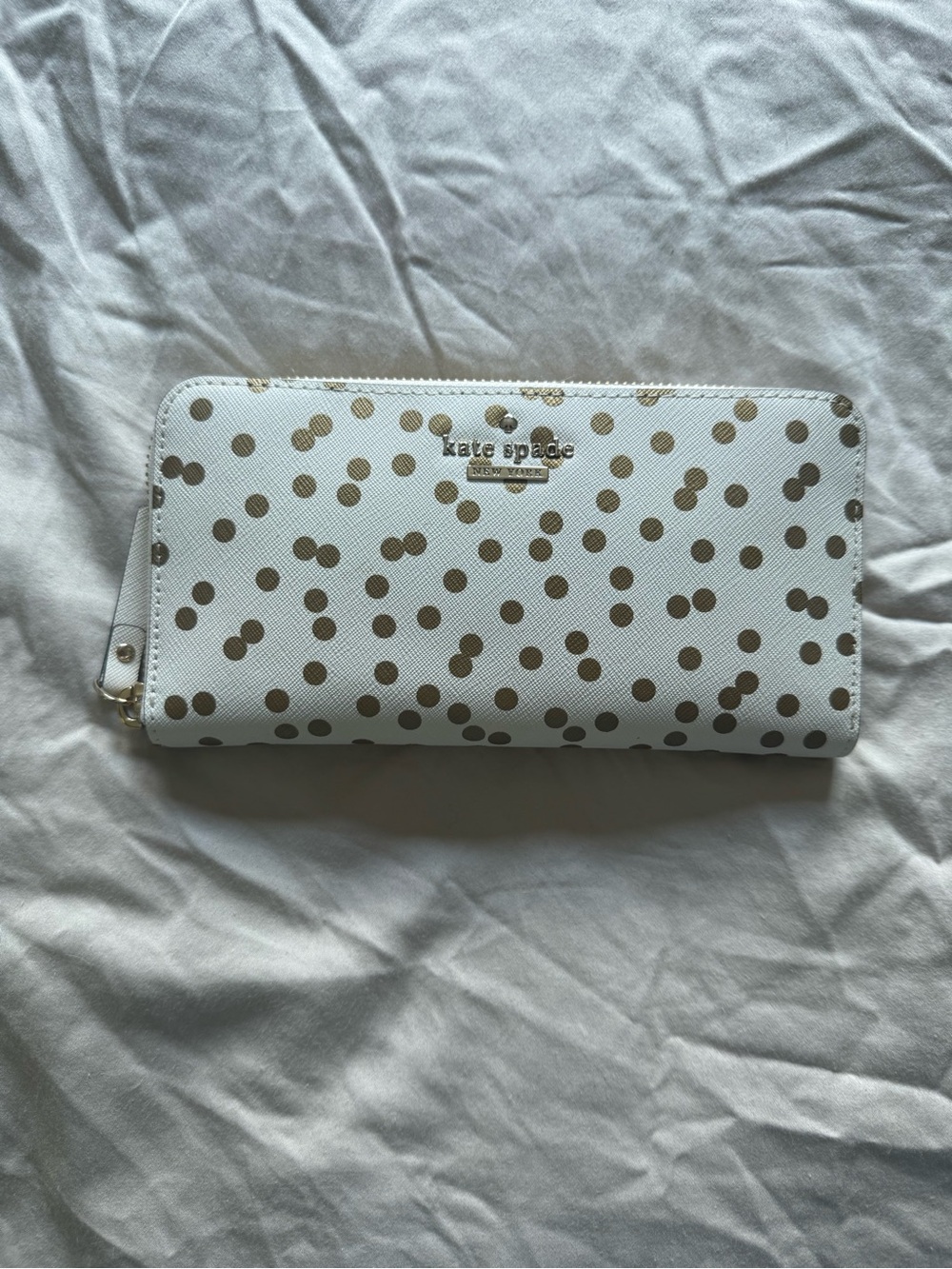 kate spade White Wallet with Gold Polka Dots